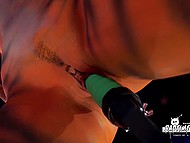 Lesbian partner is pretty tender with tied up porn actress while teasing her nipples and pussy 5