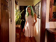 Girl gives herself unbearable pleasure when stepmother with green hair enters the bedroom 7