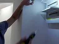 Cute girl requires electrician to take cock out so that she can give him a blowjob 4