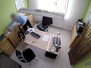 Good-looking girl with hoop earrings and navel piercing spreads legs to obtain a loan 10