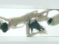 Girls are lying on glass so that cameraman can shoot them from below when they give each other pleasure 8