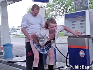 European coed needs fuel and she is ready to have sex with the gas station attendant for it