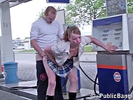 European coed needs fuel and she is ready to have sex with the gas station attendant for it