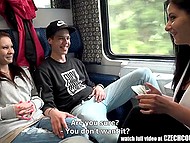 Eccentric Czech lovers adore fun in public and they tempts young couple into sex in crowded train 5