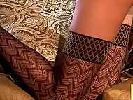 Lover of stockings has two big advantages - huge natural chest and ability to perform a striptease 5