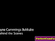 Red-haired fellatrix in fishnet stockings blows dicks to obtain ejaculations on her pretty face 10