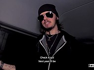 Tattooed blonde with a nose and nipple piercing practices sex in the German Bums Bus 11