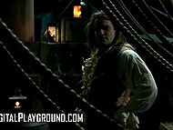 While man works with penis between noblewomen's legs, they moan with pleasure of a threesome 4