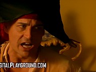 While man works with penis between noblewomen's legs, they moan with pleasure of a threesome 5