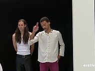 Two beautiful eyes watch man representatives in the porn parody on tinder for fucking 9