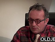 Beautiful brunette with round tits Gisha Forza has an affair with old boss in his spacious cabinet 4