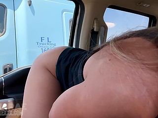 Babe just flashes pussy through car window so that truckers passing by can see her hole 8
