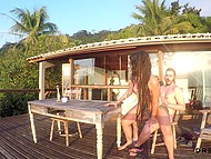 After giving blowjob on the beach, inked nymph copulates with BF on the balcony and in the hotel 5