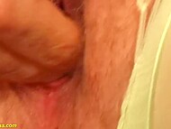 Short-haired German mature with natural tits has her bush and tight ass impaled by young lover 7