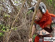 Viking queen Nicole Aniston blows massive cock of the fantastic man with a bull head and rides it with her twat  9