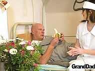 Elderly dude wanted some whiskey but the caring young nurse sucked his big cock properly instead  5