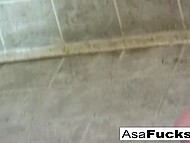 Dazzling Asian wench Asa Akira kisses her GF gently and enjoys having her smooth twat toyed by her in the shower 10