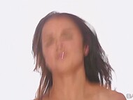 Tanned brunette Dillion Harper spreads her legs for a sweet cunnilingus and enjoys romantic sex 7