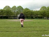 Amateur British BBW has no shame to flash her nude body and play with her twat in public places on cam 6