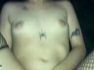 Slim babe in fishnets slides her shaved Latina pussy on boyfriend’s shaft and tastes his jizz in POV 7