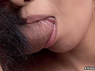 It was unexpected when boy shoved vibrator into oriental whore's hairy pussy so she took cock in mouth 10