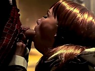 Spider-Man saves beautiful girl who returns the favor by sucking his dick in the air 11