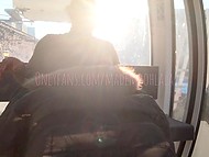 In one rotation of Ferris wheel, the BBW with nipple piercing manages to masturbate 8