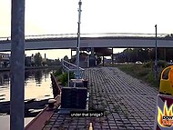 Big-butted chick took boy to railway tracks to entertain him with blowjob and pussy 5