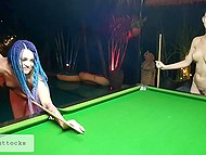 Naked girls with amazing smiles and hairstyles spend the day together in a billiard club 11