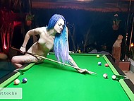 Naked girls with amazing smiles and hairstyles spend the day together in a billiard club 5