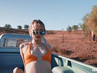 Babe jumps on pickup truck and pulls panties aside so that man nails her in the fresh air 9