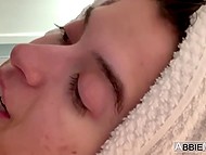 Tiny MILF with pierced nipples takes shower and goes to bed to do it alone with her Hitachi-vibrator 4