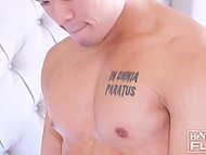 Asian energetically fucks the big-boobied wench with a tattoo on the back and ejaculates on the ass 11