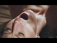 Excited guy and girl in a black dress comes to the bedroom and receives pleasure from lovemaking 7