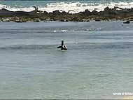 Sunny weather and ocean are perfect conditions for the blonde to have sex with husband 10