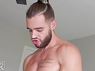 Hot guy stretches attractive girl Meghan Taylor on the bed in doggystyle and other poses 4