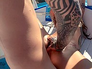 Squeezing redhead's tender chest man impaled her on dick and fucked in a secluded place on the beach 10