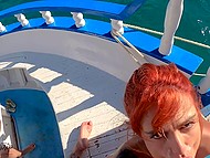 Squeezing redhead's tender chest man impaled her on dick and fucked in a secluded place on the beach 11