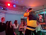 Male strippers with hard cocks during party in Czech nightclub permit girls to give them blowjobs 4