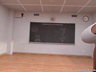 College girl with surprise watches the groupmate masturbating under the desk 11