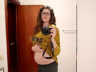 Woman practices gangbang and takes pictures of big round belly after a while 11