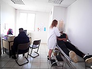 French nurse playfully exposes naked legs and making black patients go crazy about banging her together 5