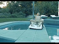 Nympho quietly masturbates by outdoor pool until the horny man appears and fucks her 6