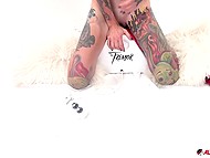 Boy invited hot inked blonde to tempt her into riding the Sybian machine on camera 10