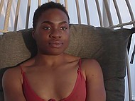 Chocolate with sexy full lips comfortably lies down in the run-up to wild masturbation 4