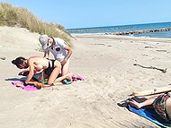 Hottie with round tits drilled by stranger in doggystyle while hubby is napping on the beach 6