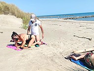 Hottie with round tits drilled by stranger in doggystyle while hubby is napping on the beach 9