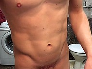 Amateur stud sneaks into the bathroom with intention to have solo fun near washing machine 6