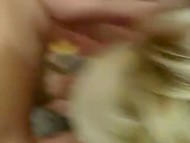 Cute blonde twink with bunny ears stays on knees and carefully polishes boyfriend's dick 5