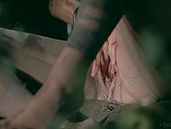 Dirty whore with hairy pussy masturbates with her fingers in an old abandoned house 11